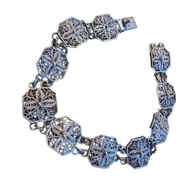 Antique art deco filagree 800 silver cross link bracelet - Picture 3 of 4